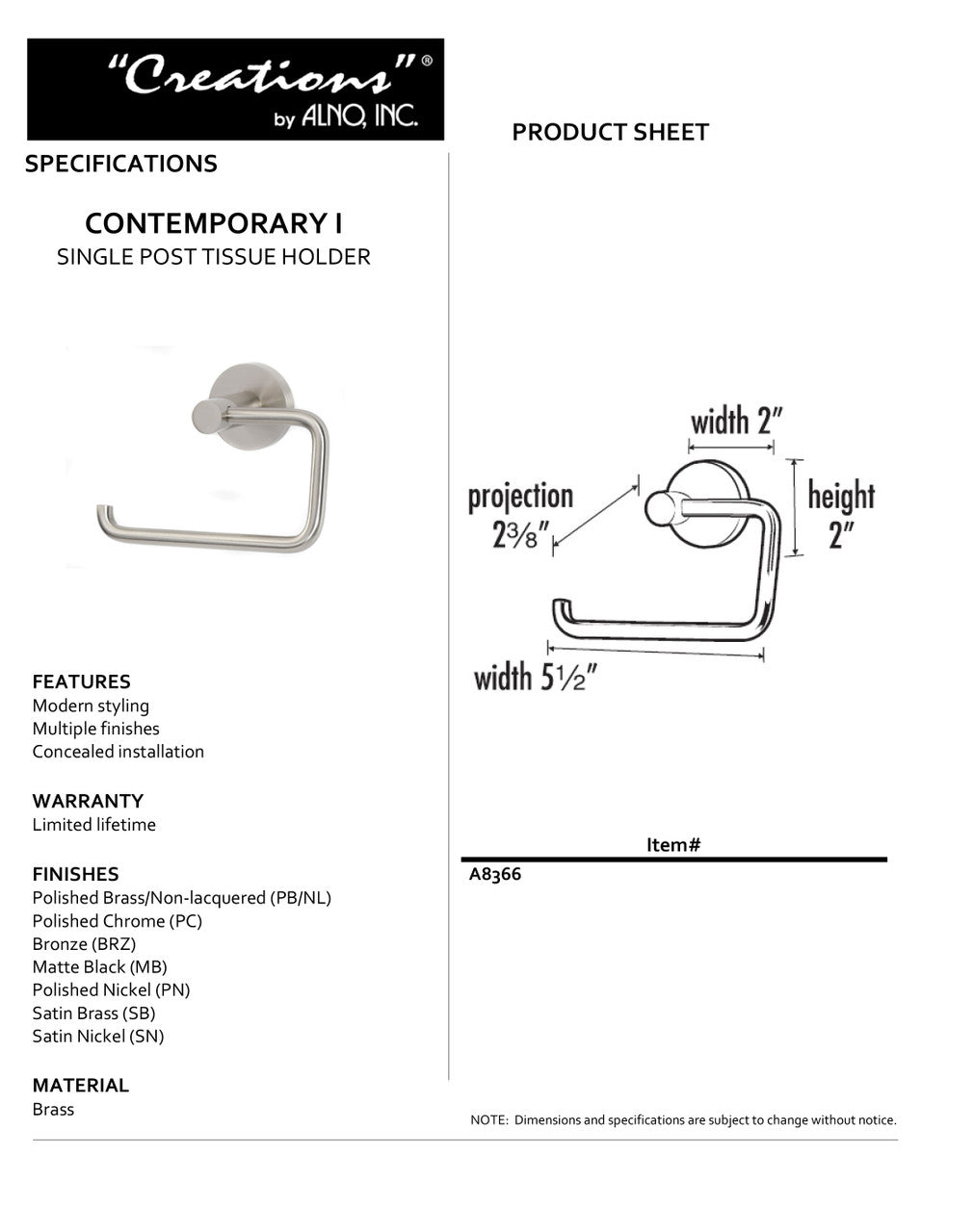 Specificaton Sheet