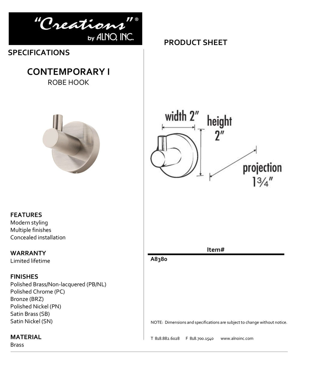 Specificaton Sheet