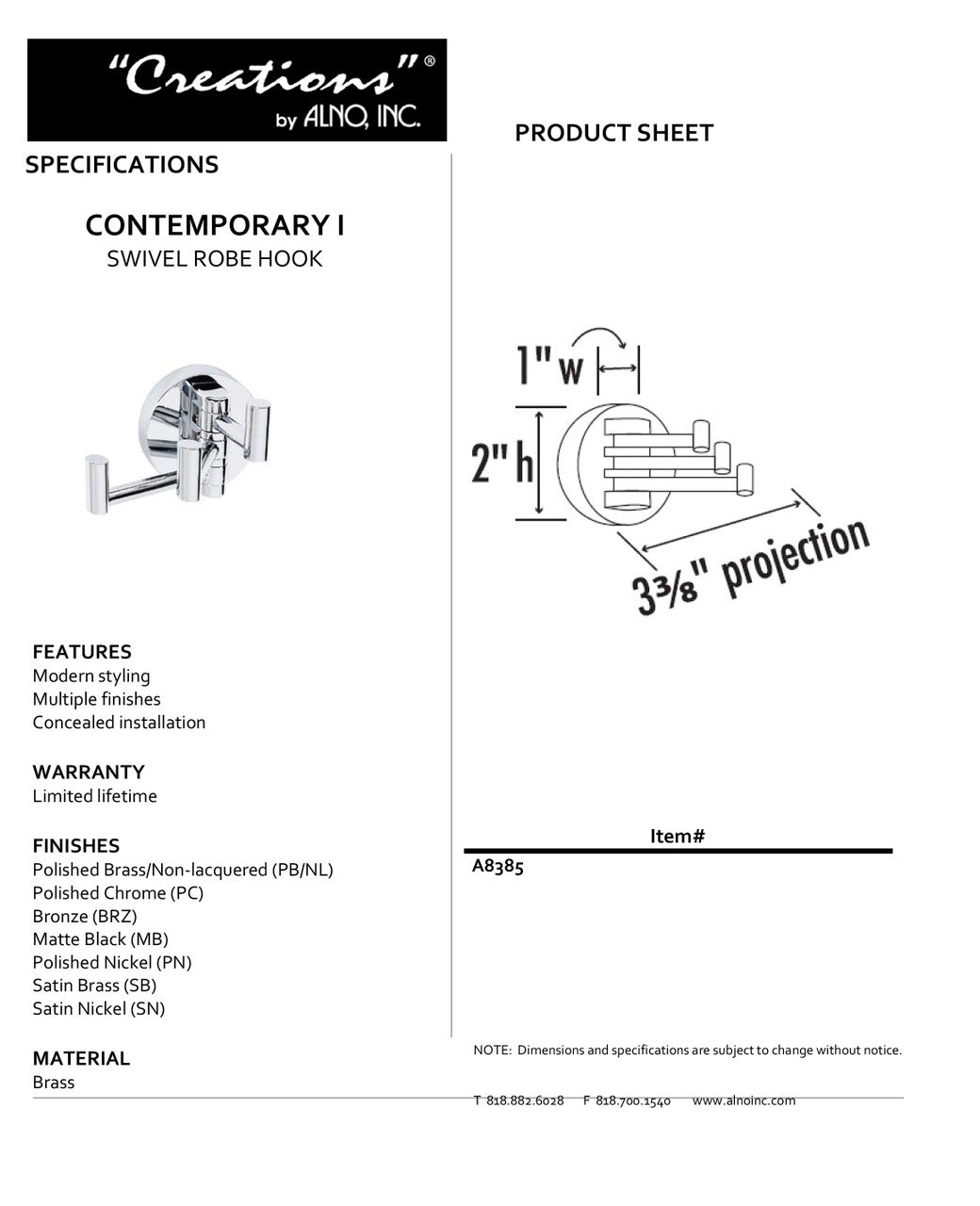 Specificaton Sheet