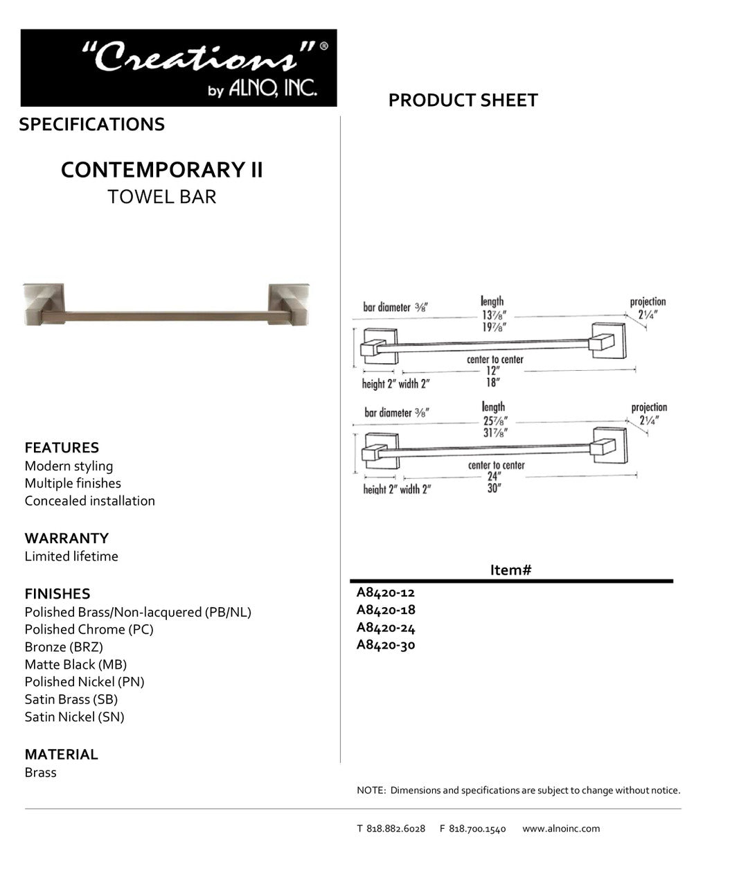 Specificaton Sheet