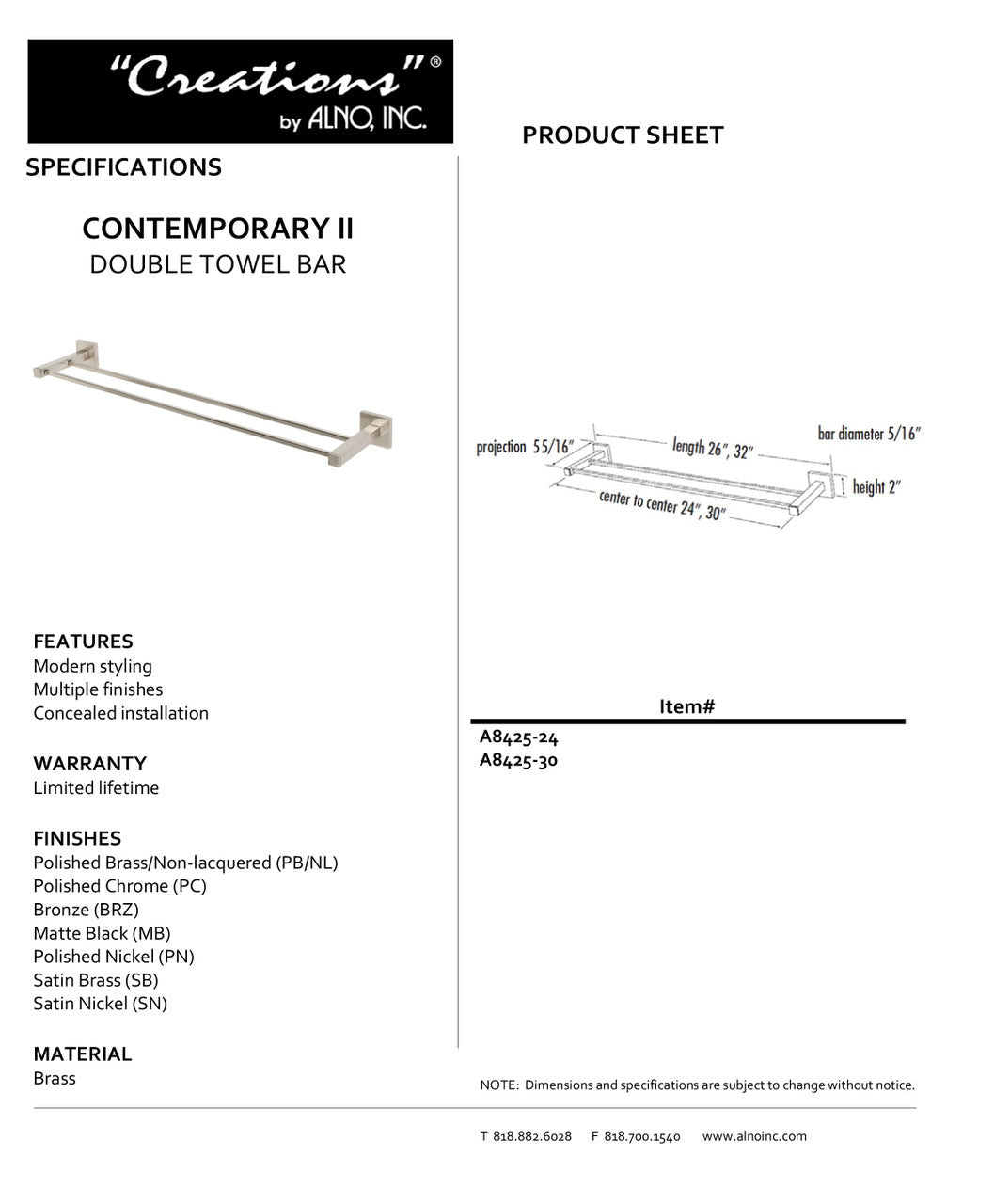 Specificaton Sheet