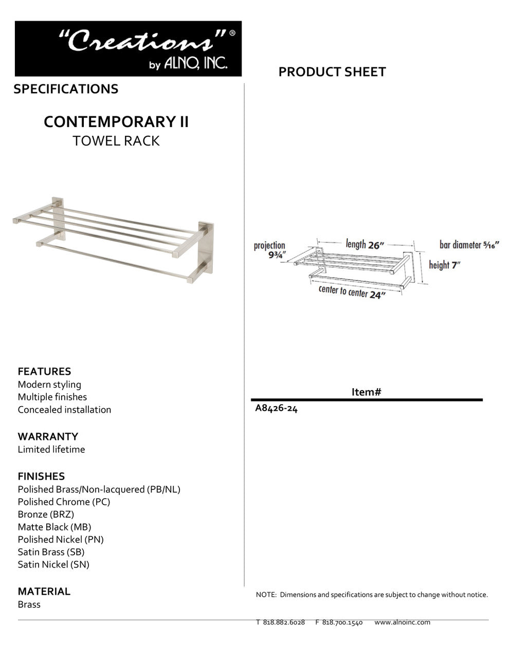 Specificaton Sheet