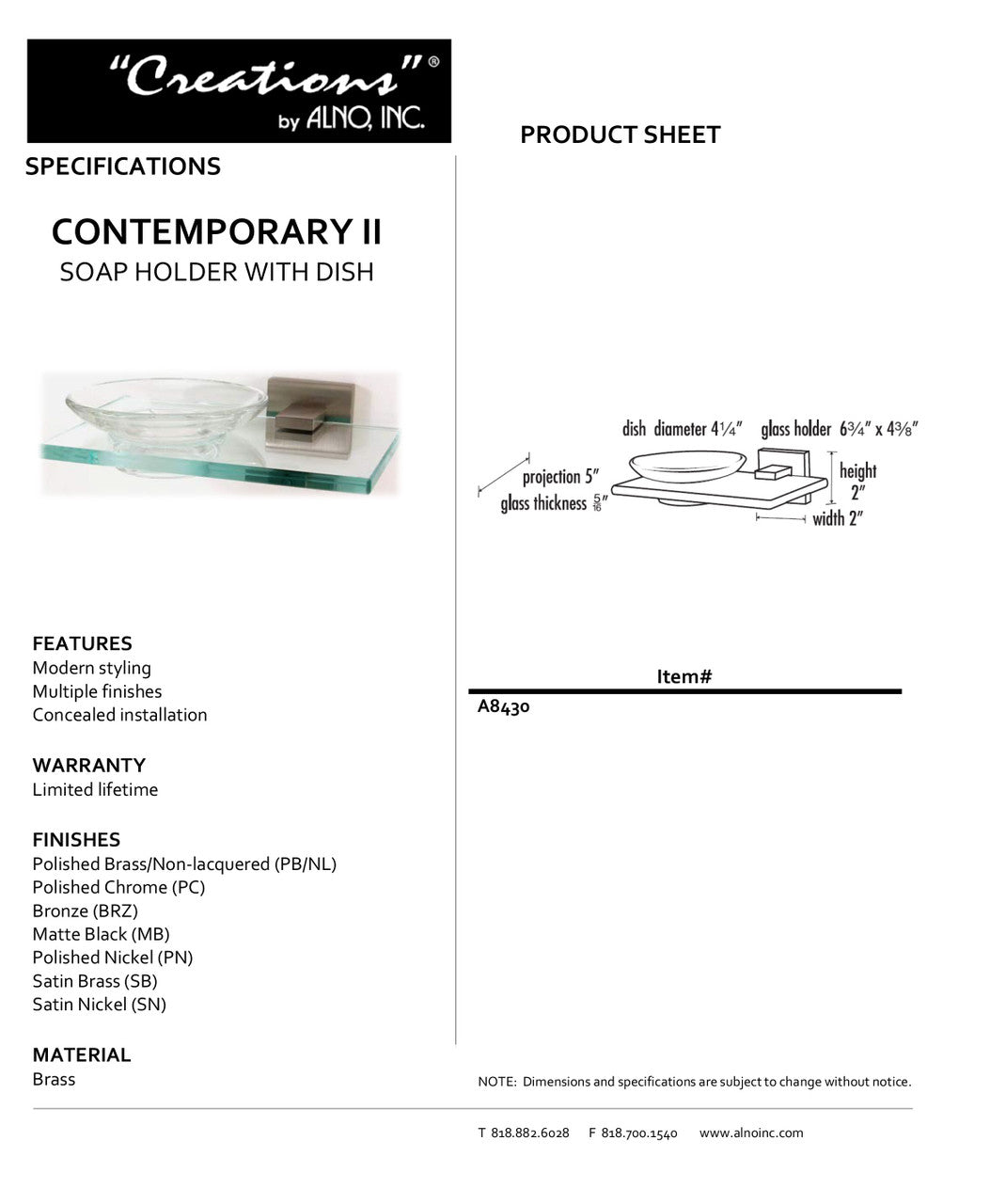 Specificaton Sheet