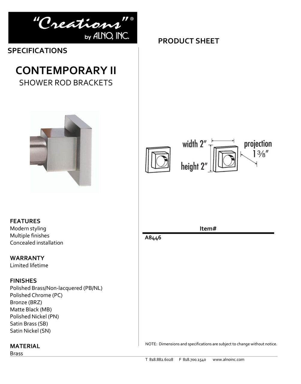Specificaton Sheet