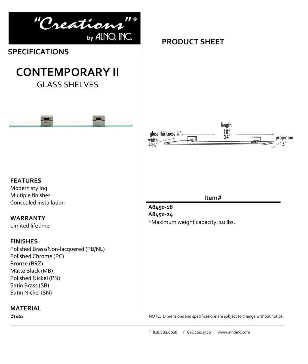 Specificaton Sheet