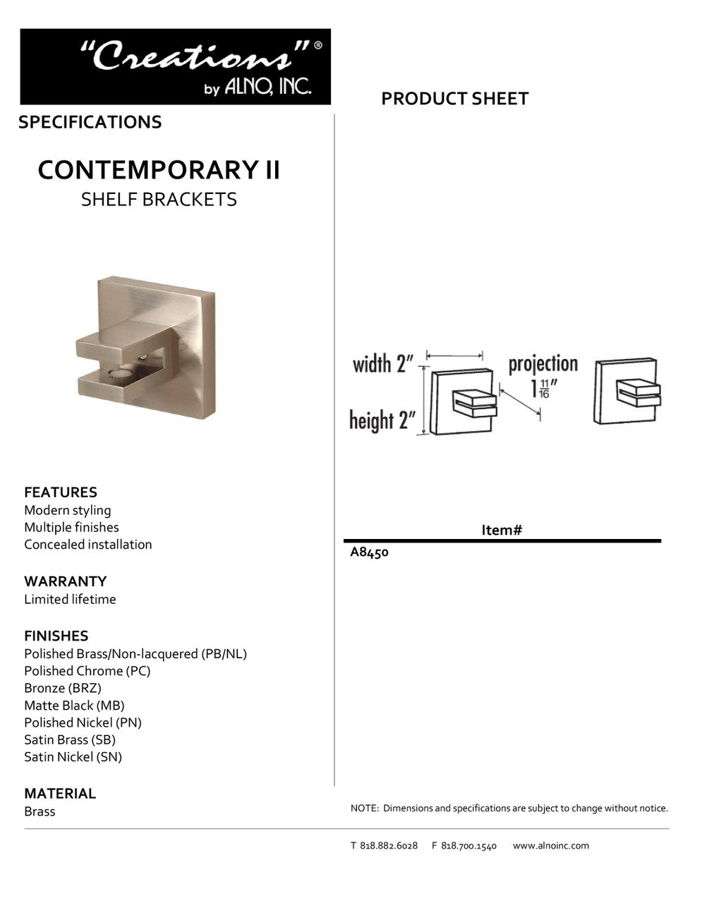 Specificaton Sheet