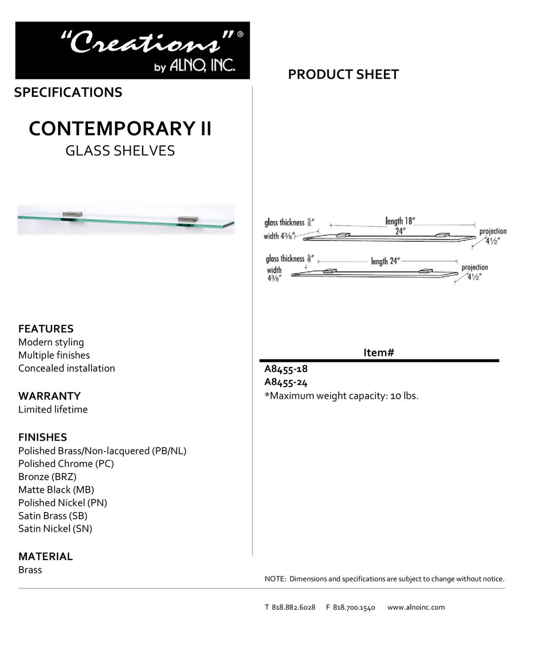 Specificaton Sheet