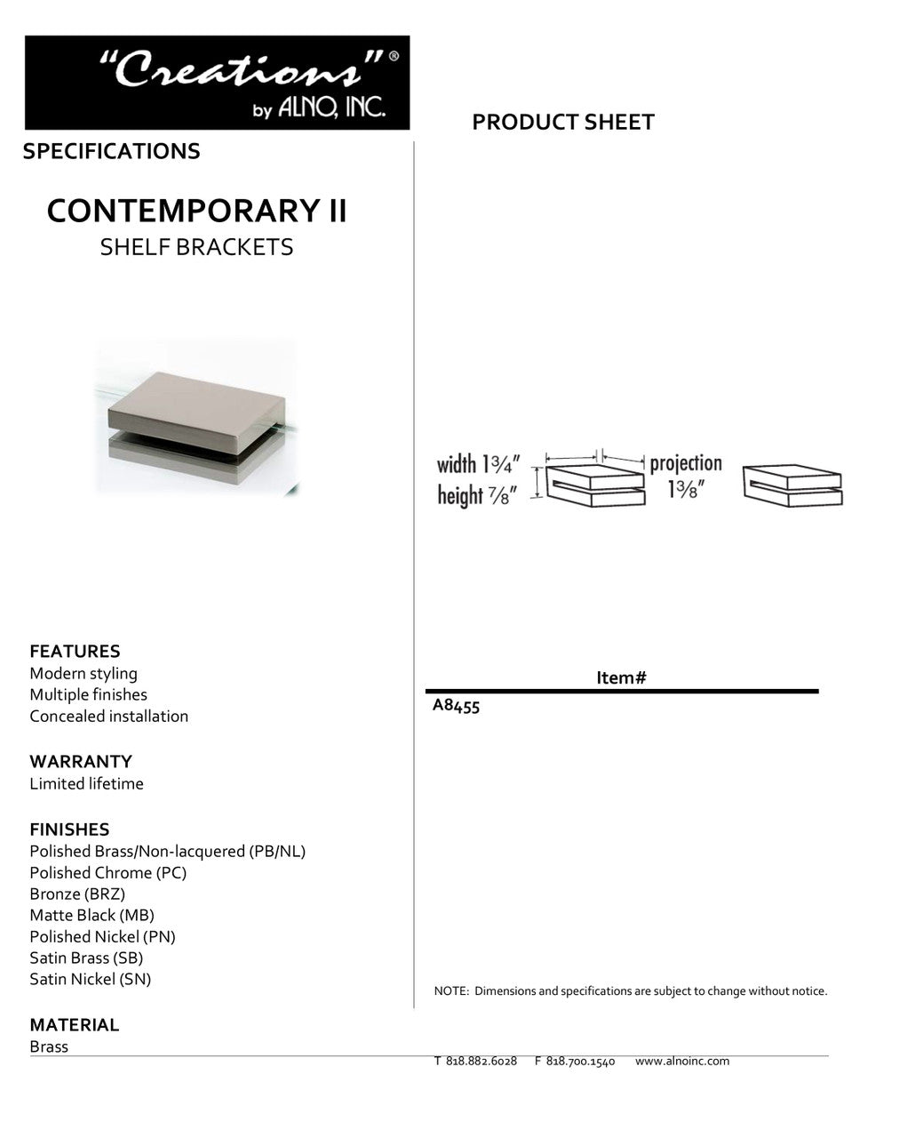 Specificaton Sheet