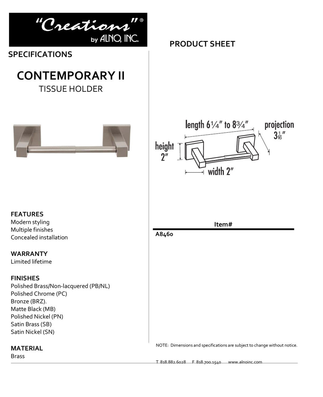Specificaton Sheet