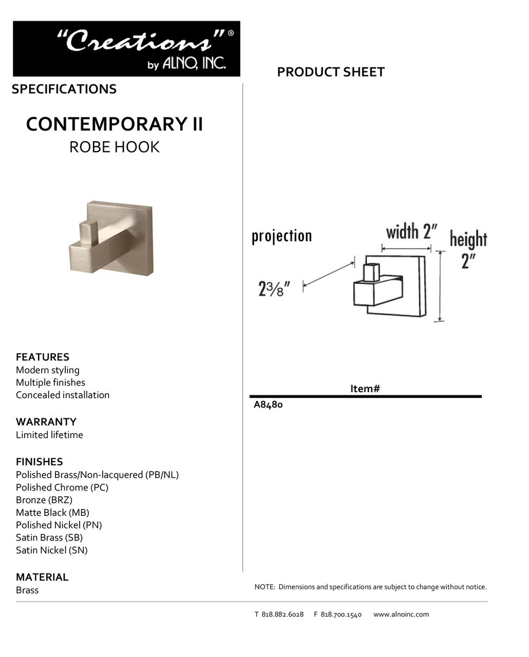 Specificaton Sheet