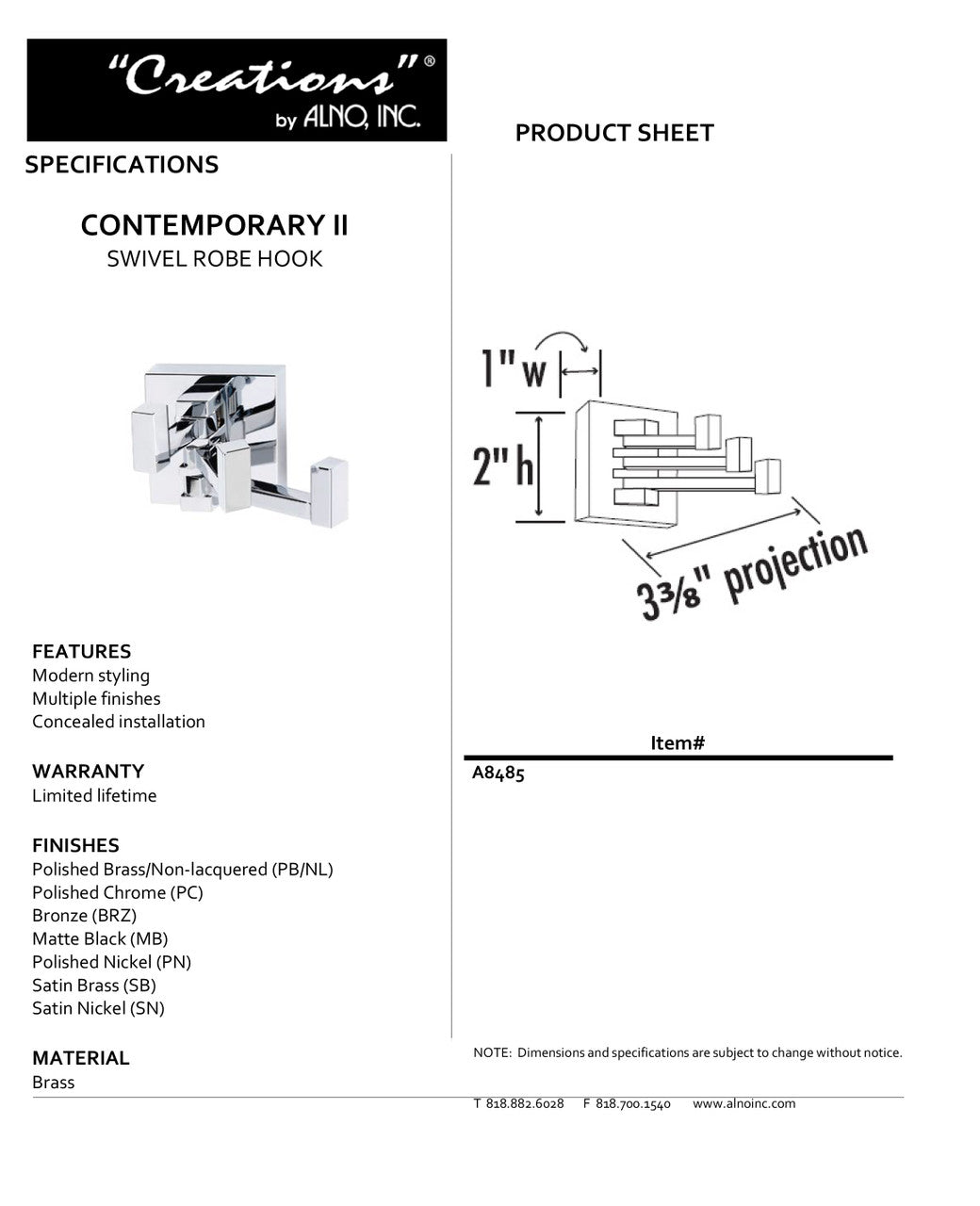 Specificaton Sheet