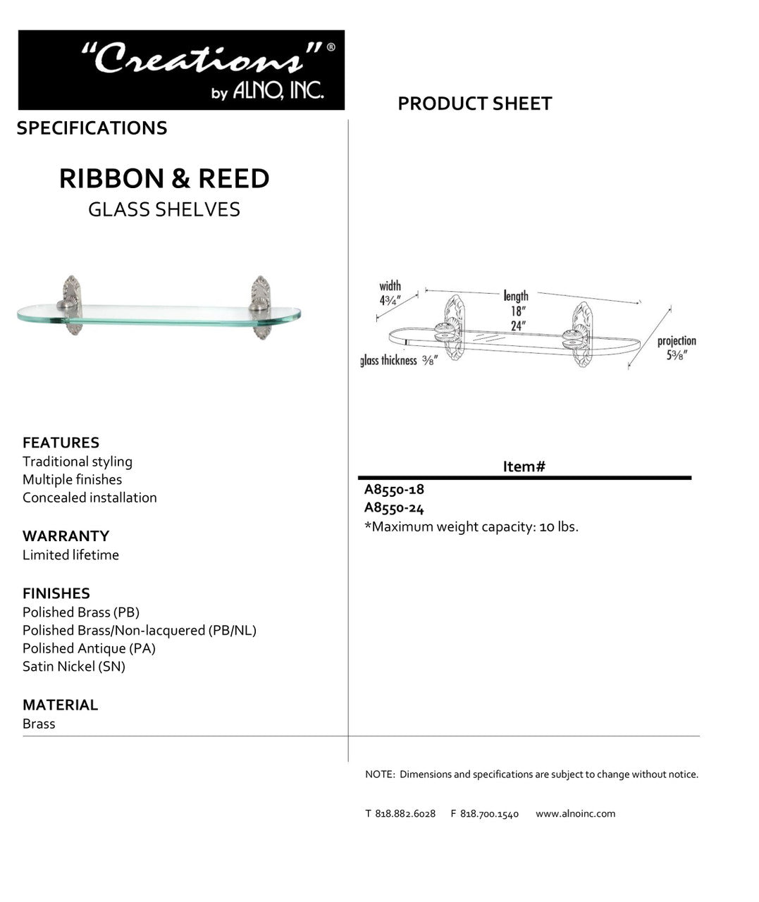 Specificaton Sheet
