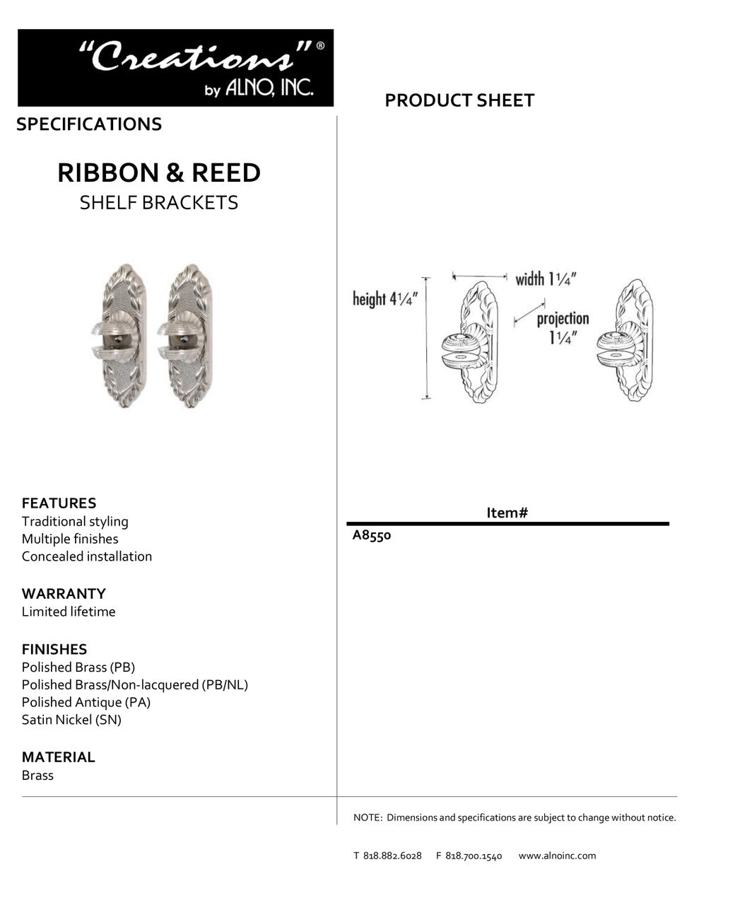 Specificaton Sheet