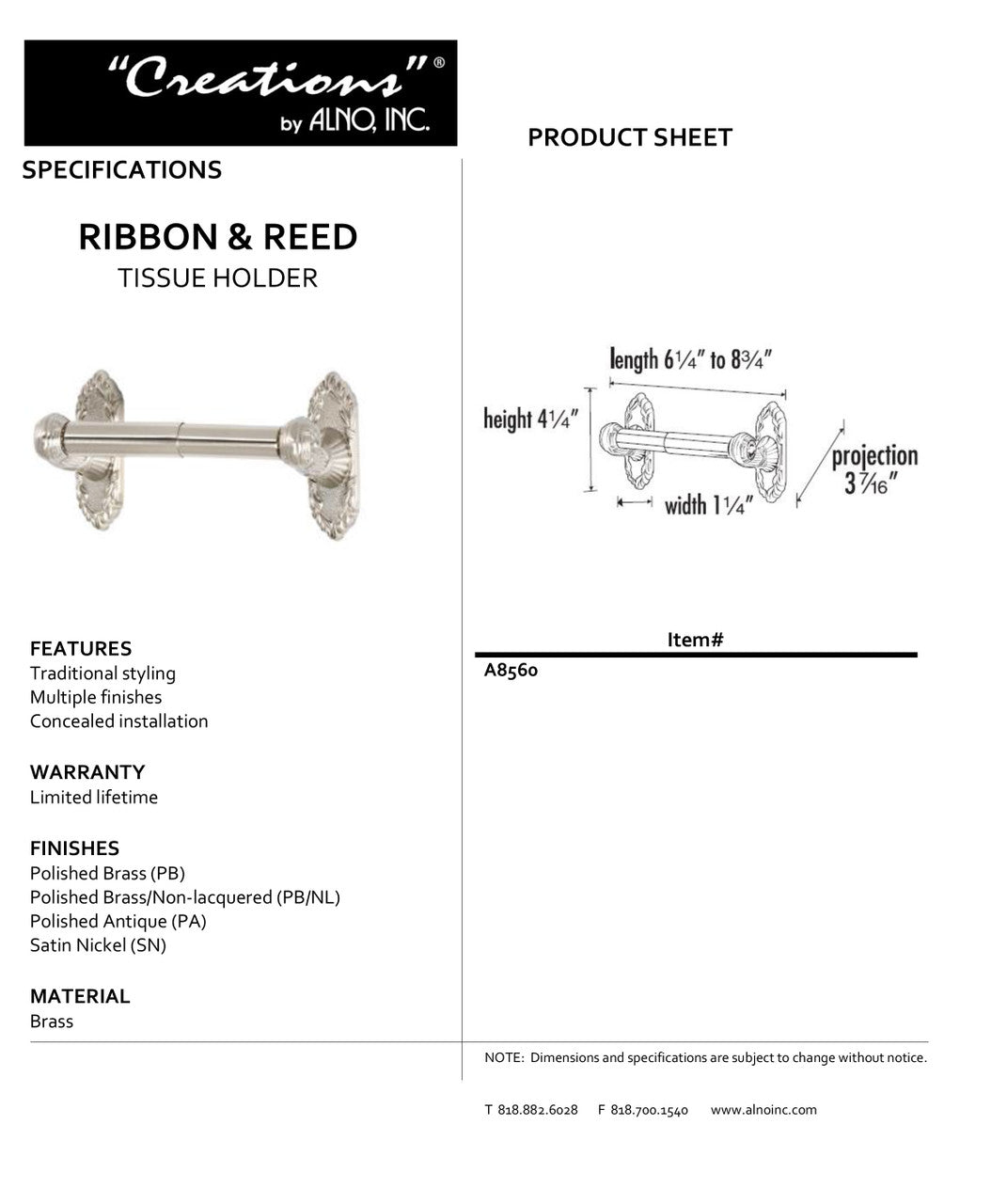 Specificaton Sheet