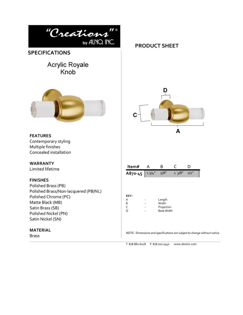 Specificaton Sheet