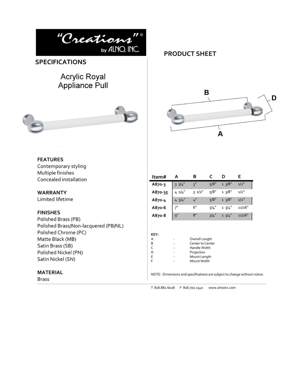 Specificaton Sheet