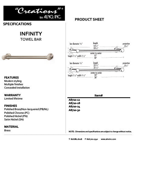 Alno A8720-24-PN: 24" cc Infinity Towel Bar - Polished Nickel