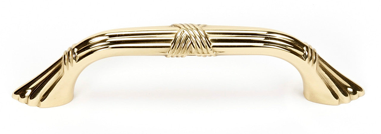 Alno A881-35-PB/NL: 3-1/2" cc Ribbon & Reed Cabinet Pull - Unlacquered Brass