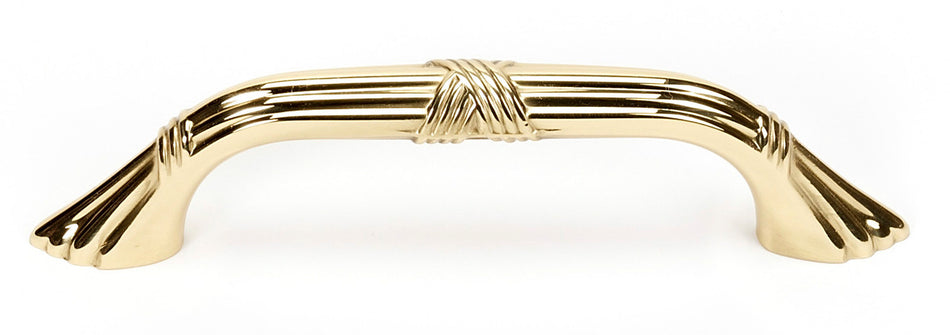 Alno A881-35-PB/NL: 3-1/2" cc Ribbon & Reed Cabinet Pull - Unlacquered Brass