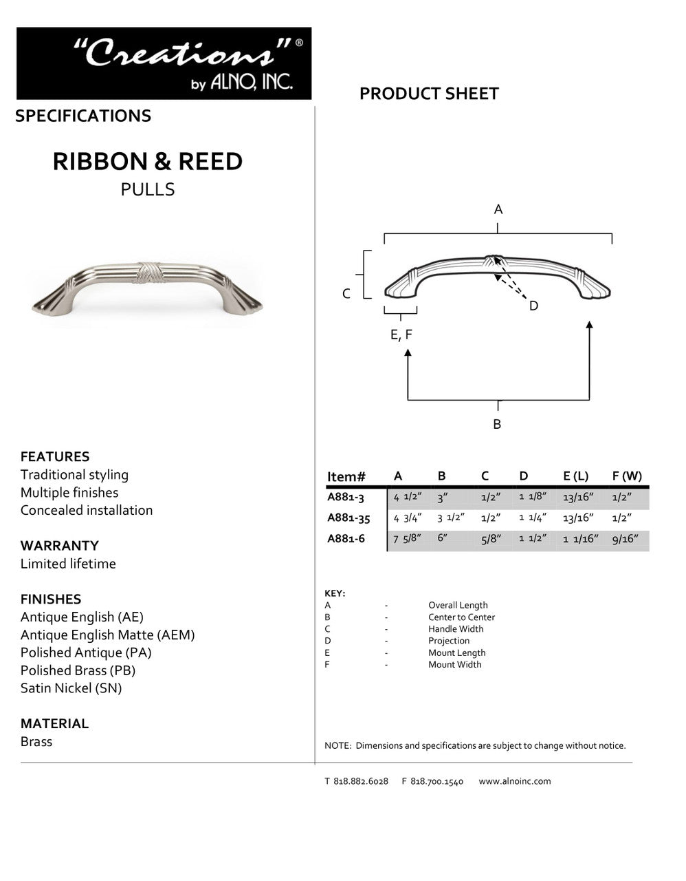 Specificaton Sheet