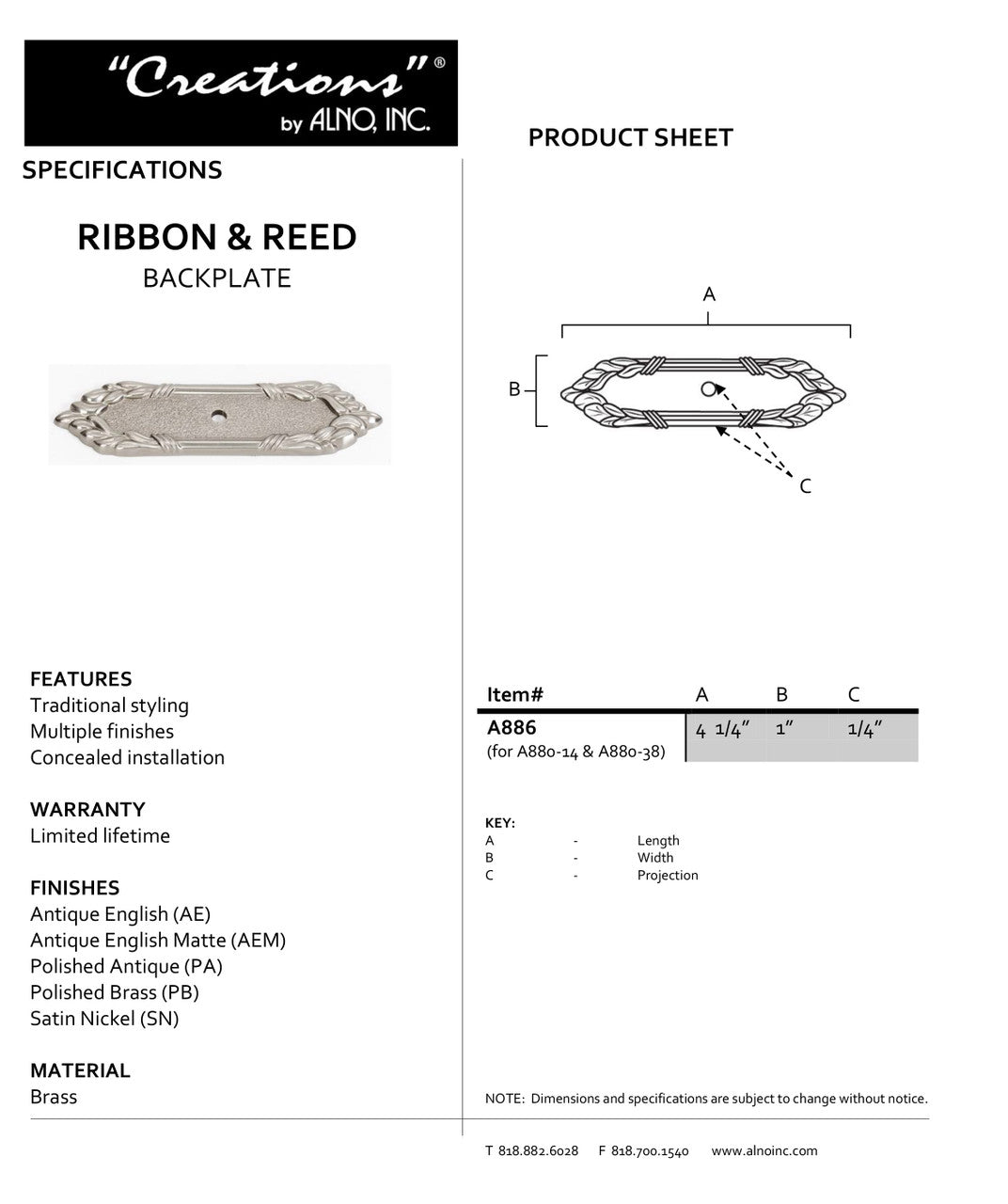 Specificaton Sheet