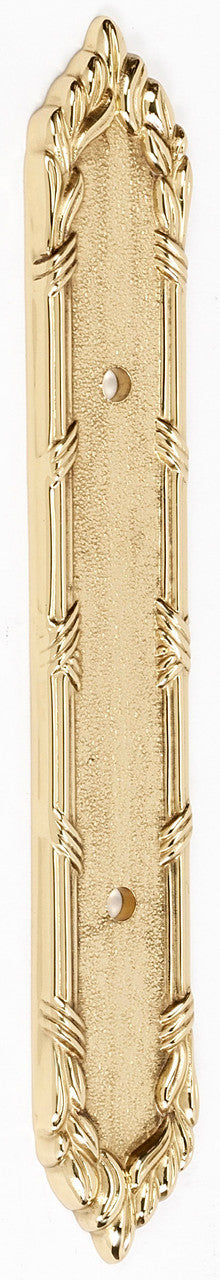 Alno A887-3-PB/NL: 7-1/4" Ribbon & Reed Backplate - Unlacquered Brass