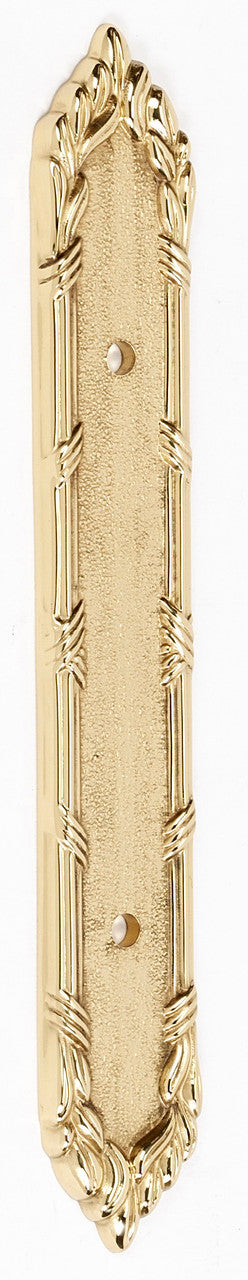 Alno A887-35-PB/NL: 7-1/4" Ribbon & Reed Backplate - Unlacquered Brass