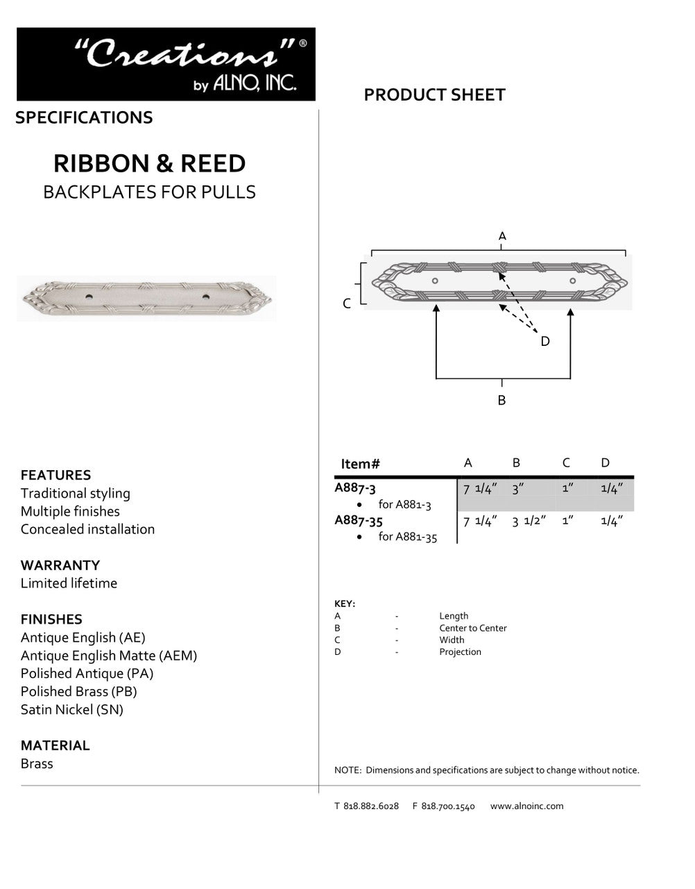 Specificaton Sheet