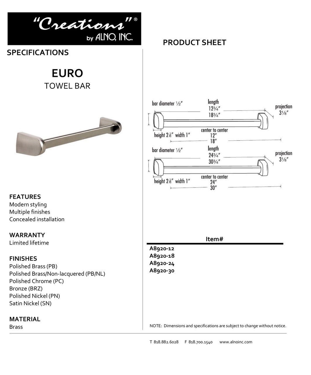 Specificaton Sheet