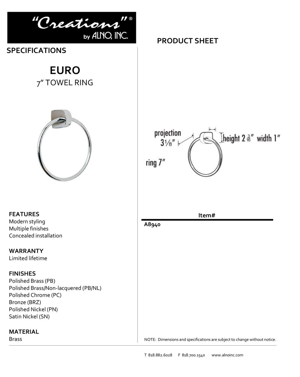 Specificaton Sheet