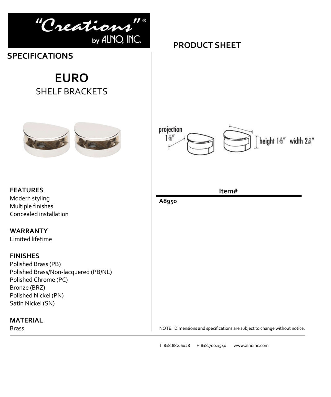 Specificaton Sheet