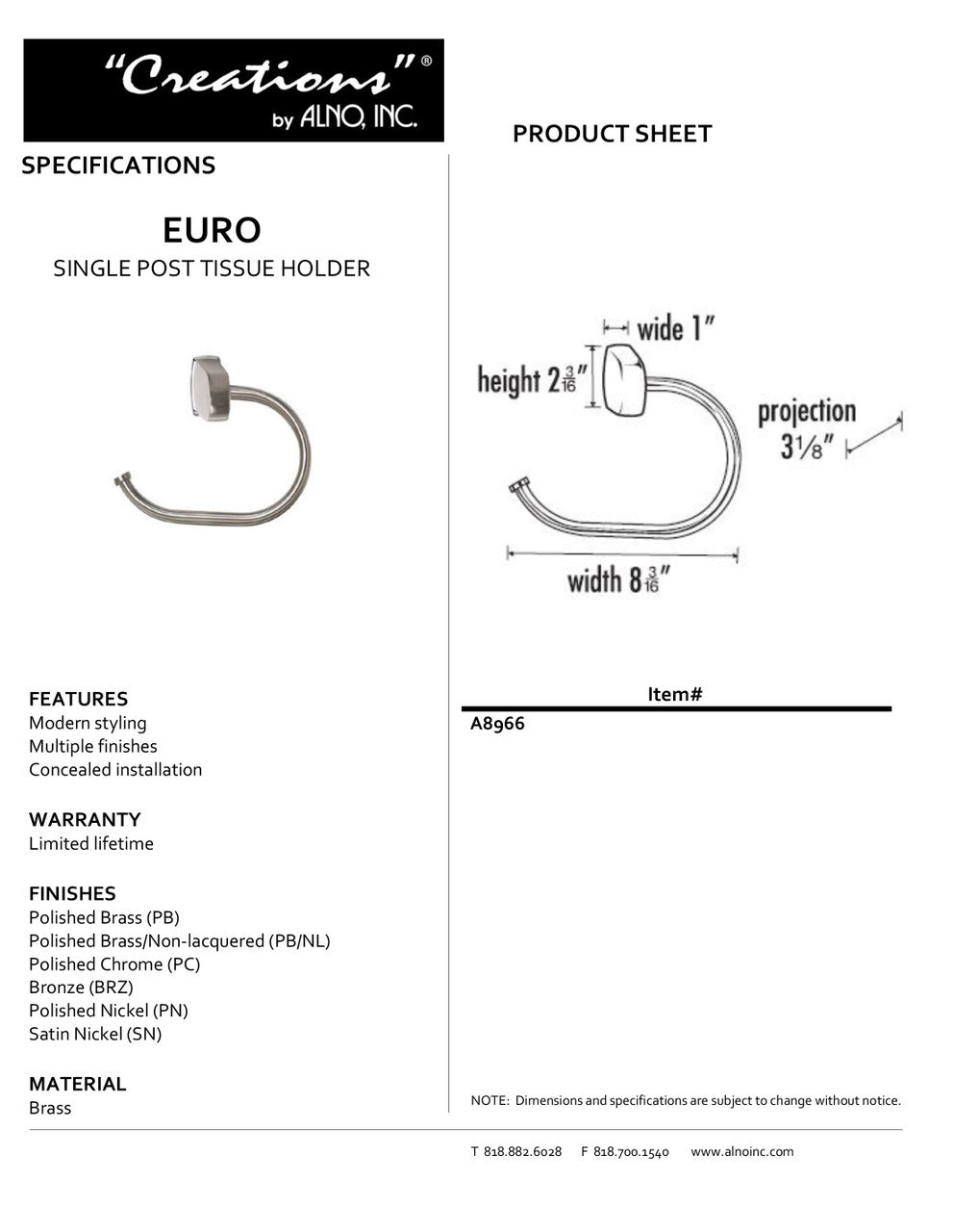 Specificaton Sheet