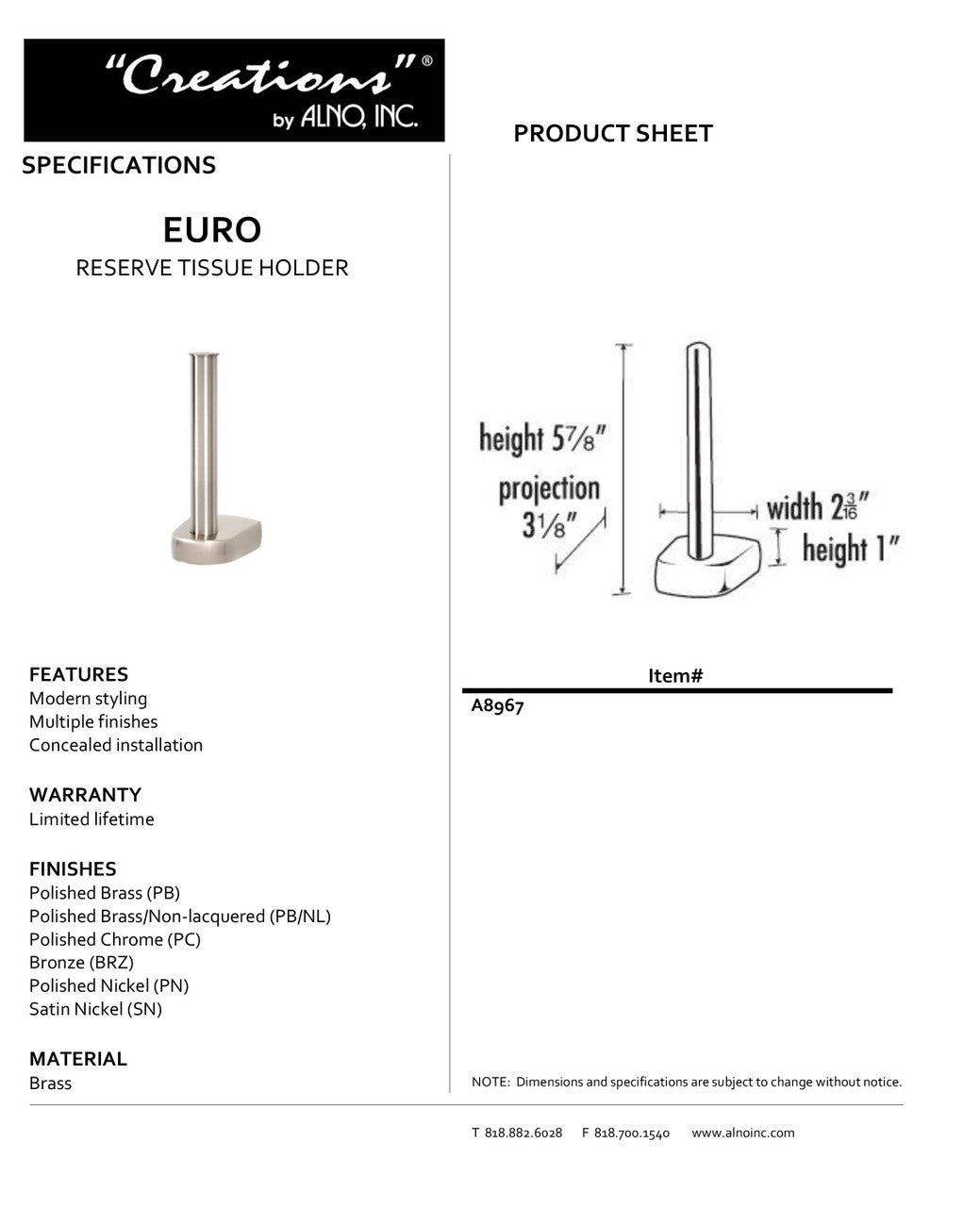 Specificaton Sheet