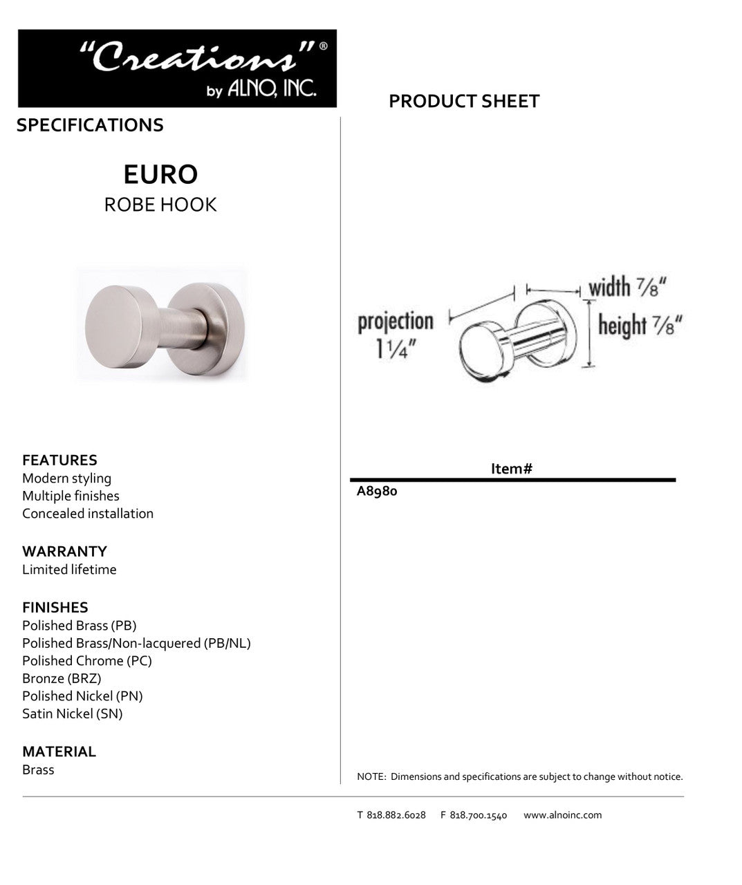 Specificaton Sheet