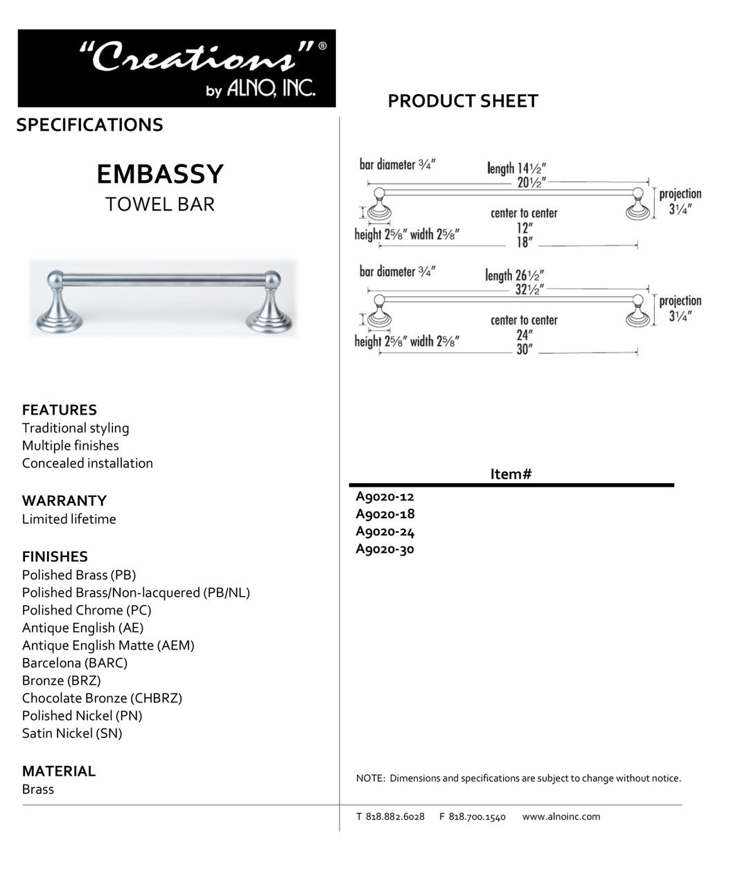 Specificaton Sheet