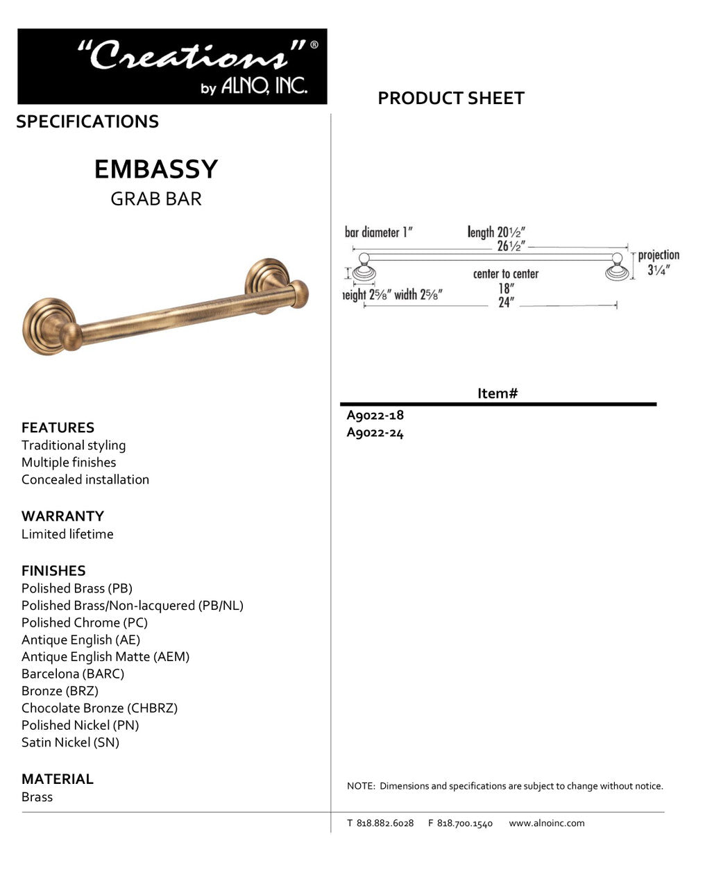 Specificaton Sheet