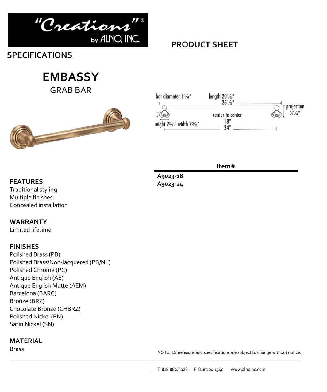 Specificaton Sheet