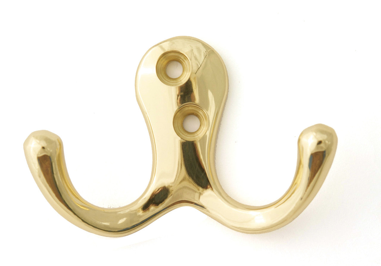Alno A903-PB/NL: Transitional Double Robe Hook - Unlacquered Brass