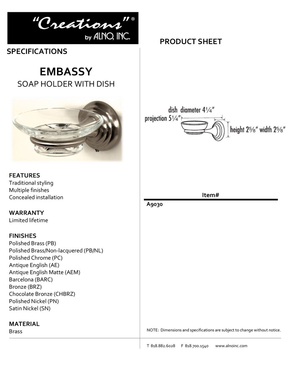 Specificaton Sheet