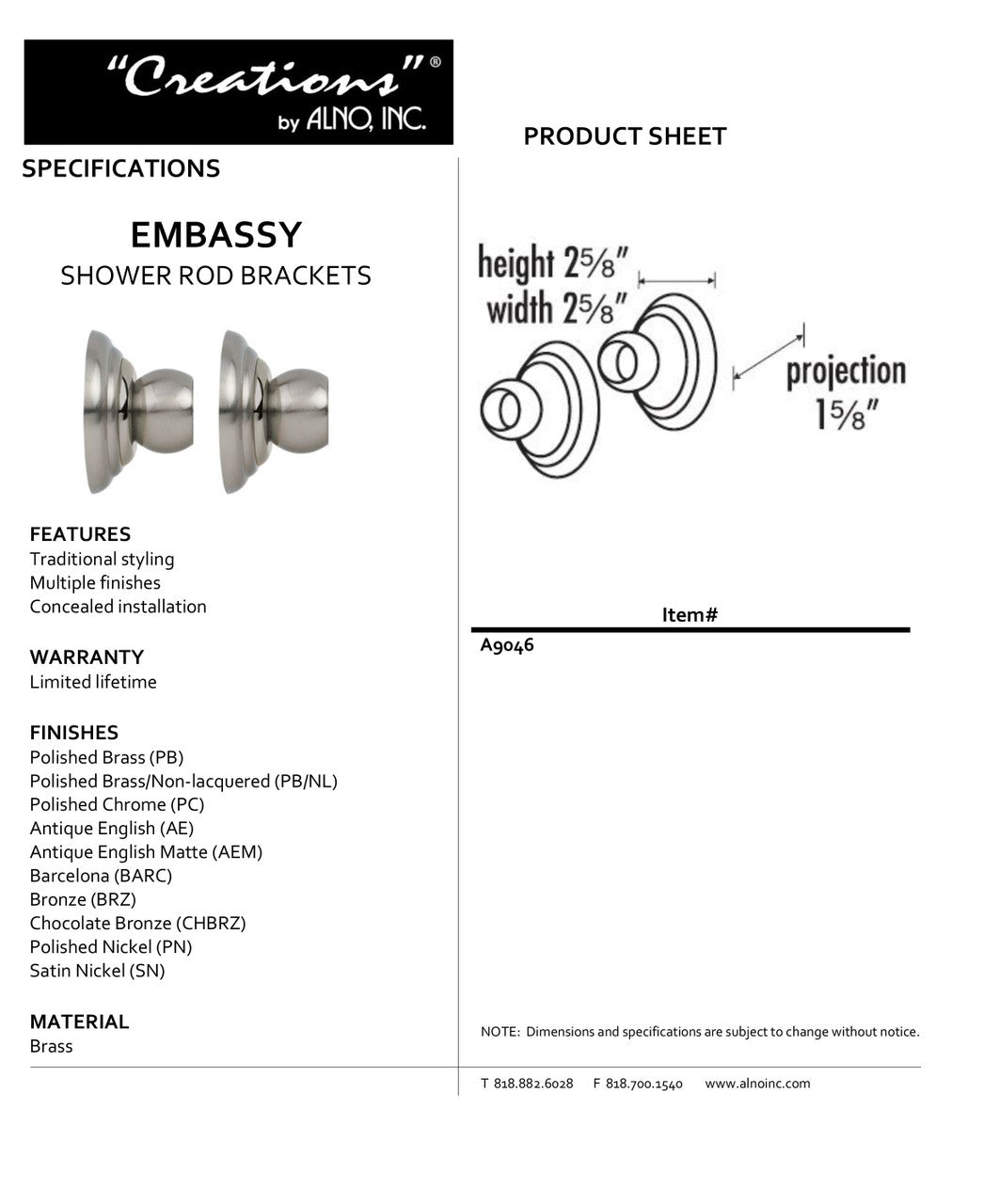 Specificaton Sheet