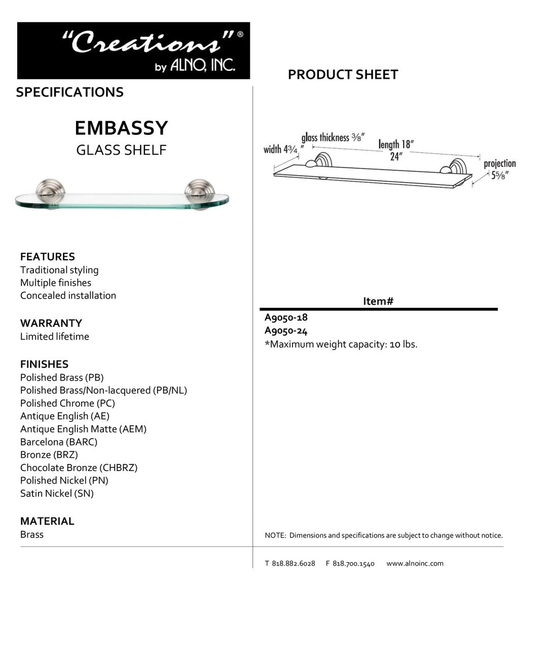 Specificaton Sheet