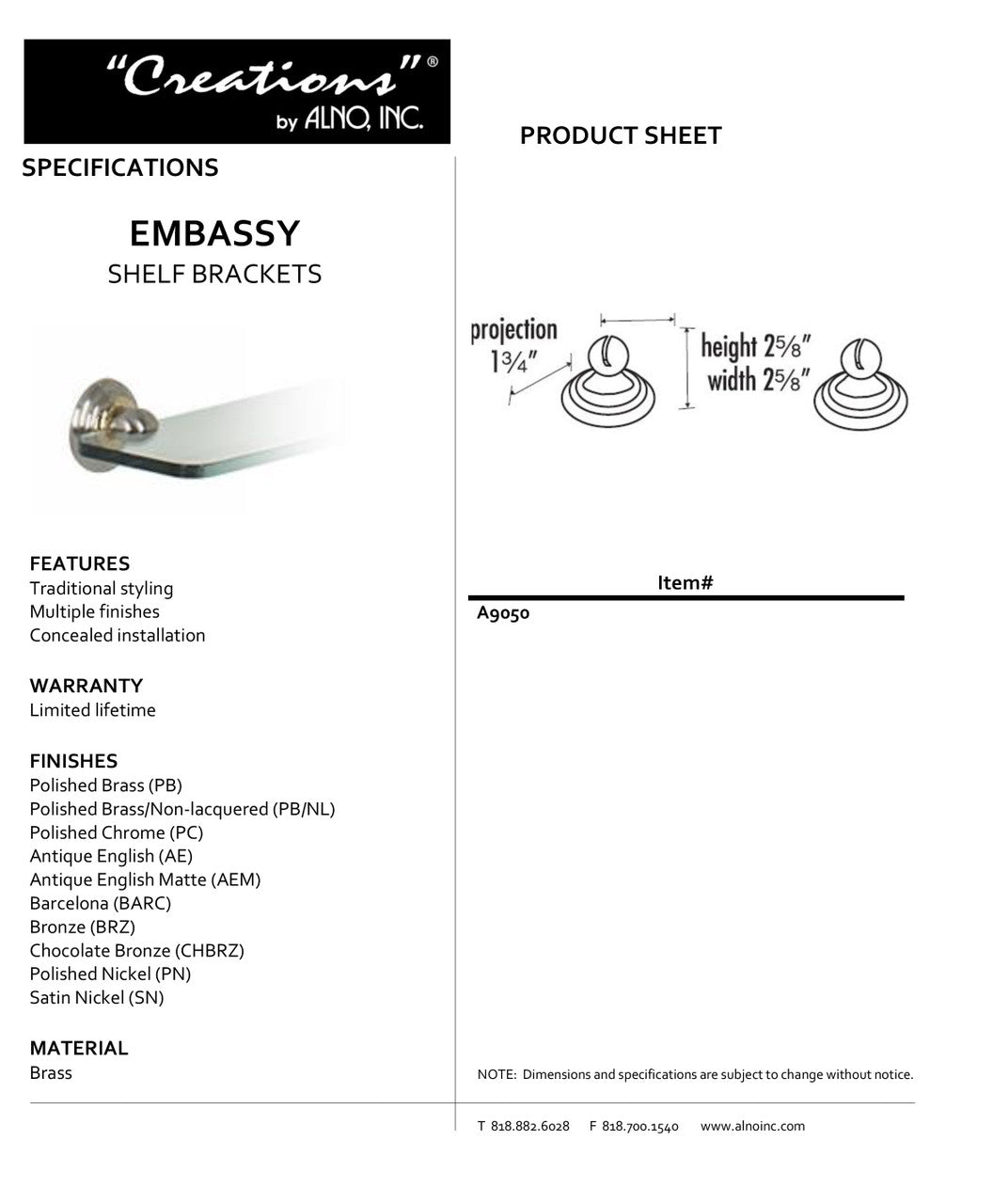 Specificaton Sheet