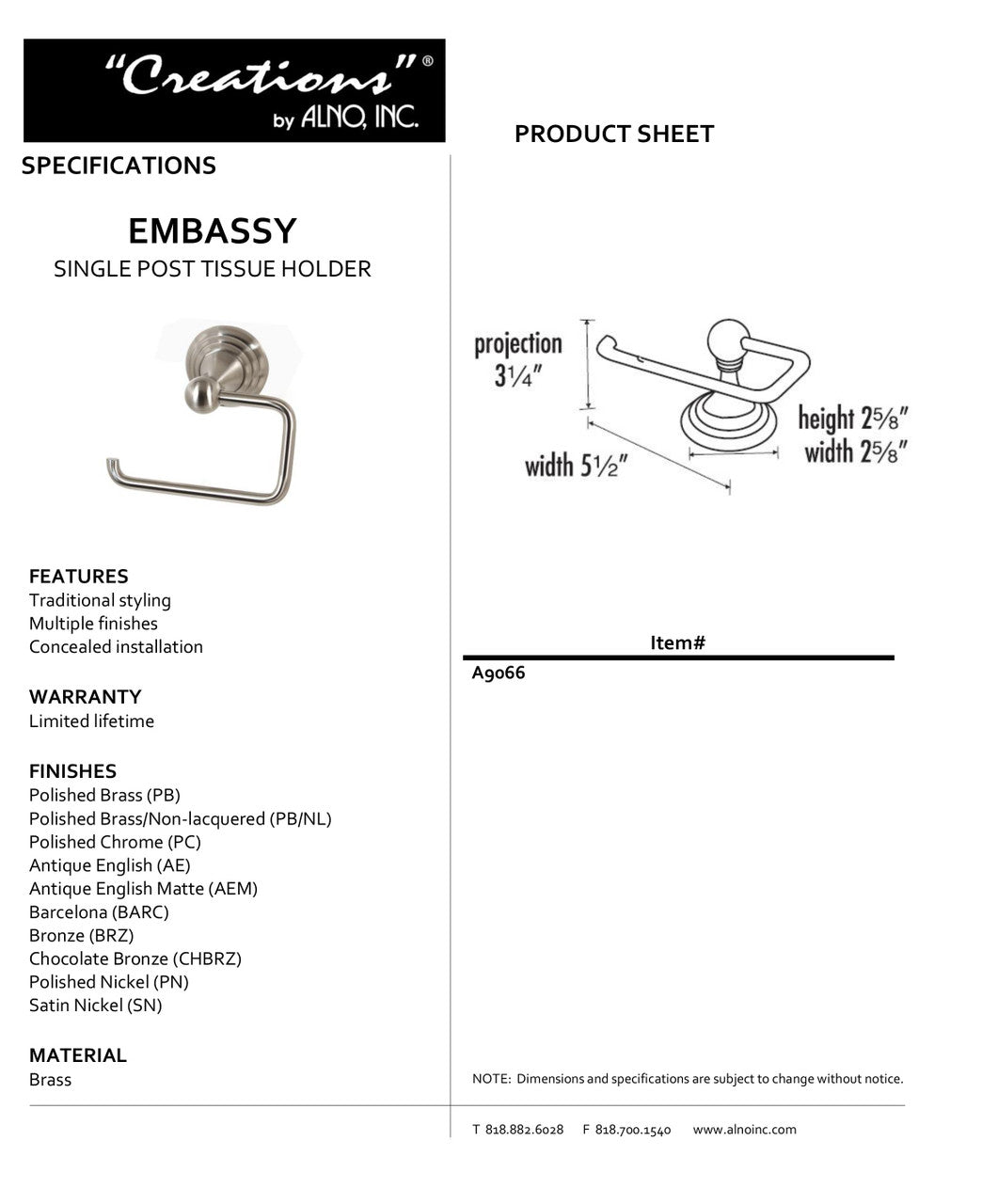 Specificaton Sheet