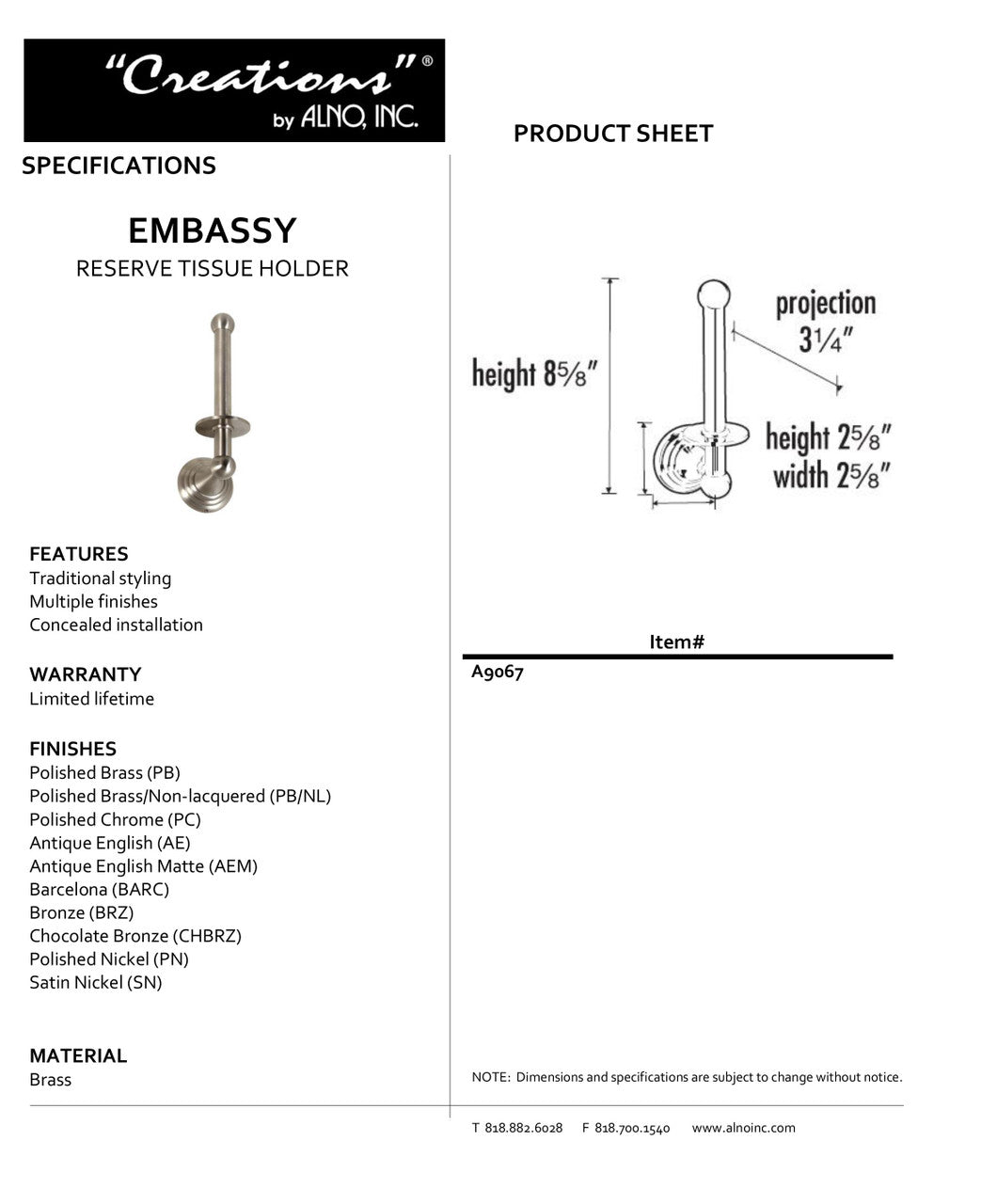 Specificaton Sheet