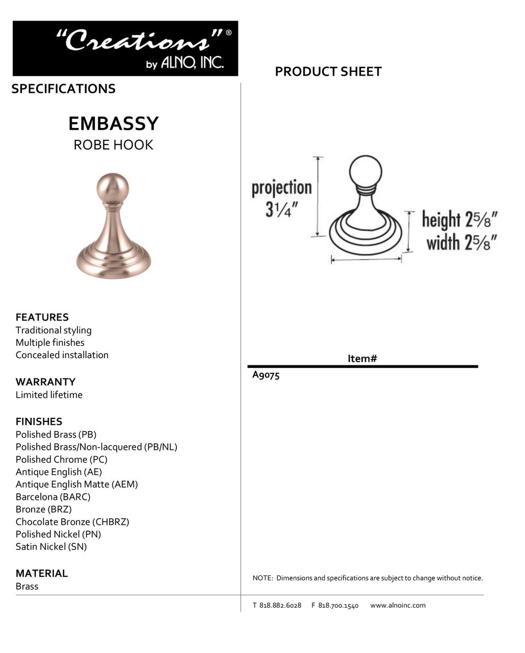 Specificaton Sheet