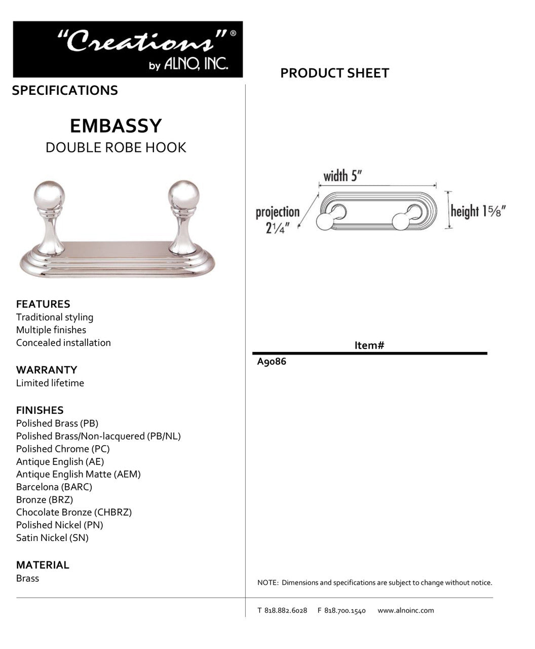 Specificaton Sheet
