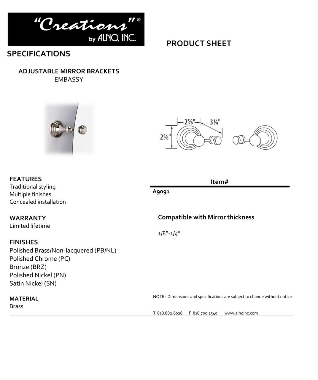 Specificaton Sheet