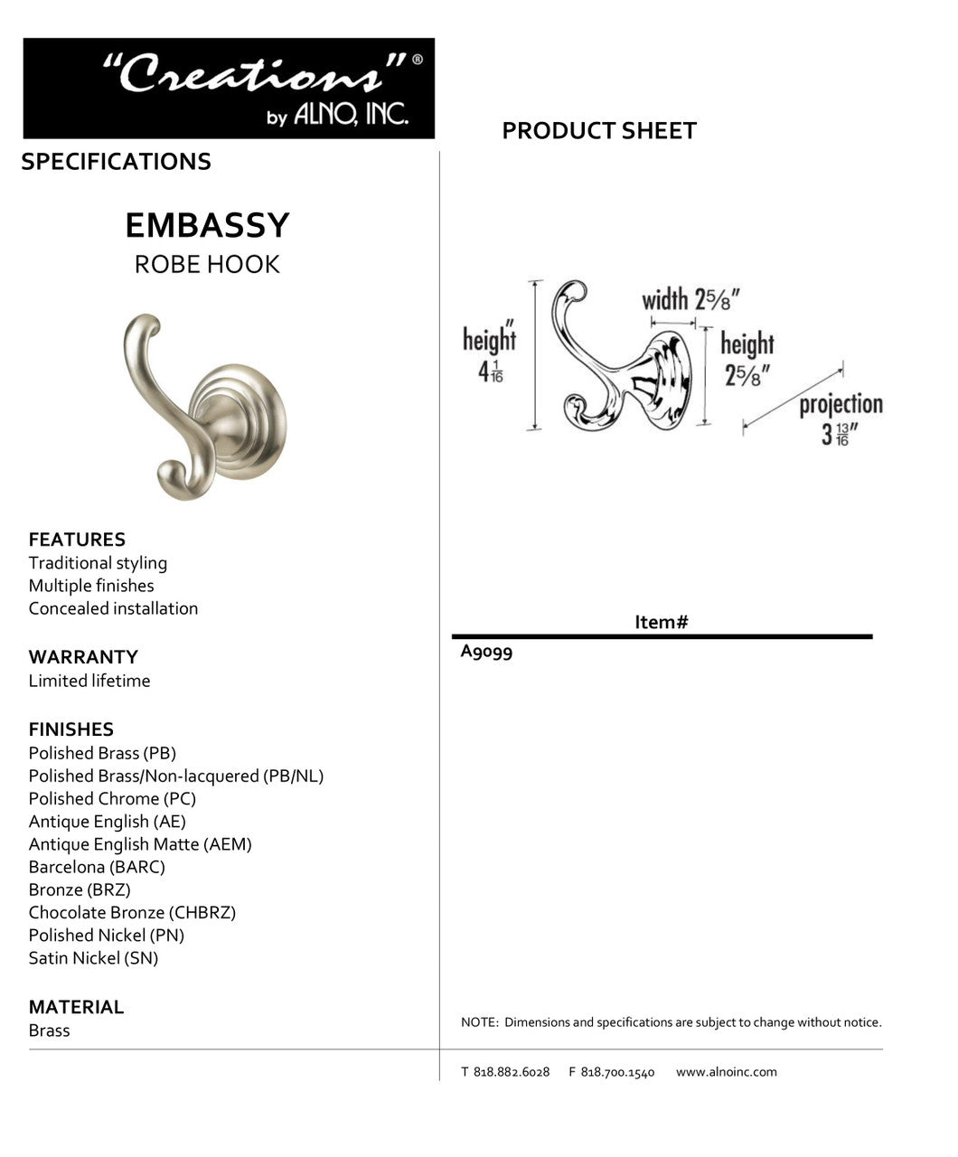 Specificaton Sheet