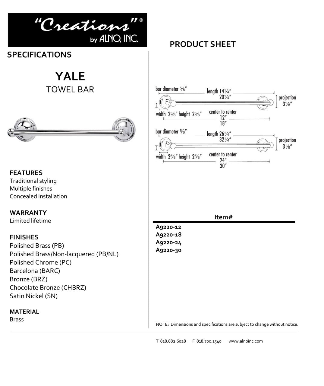 Specificaton Sheet