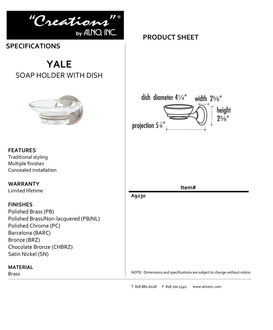 Specificaton Sheet